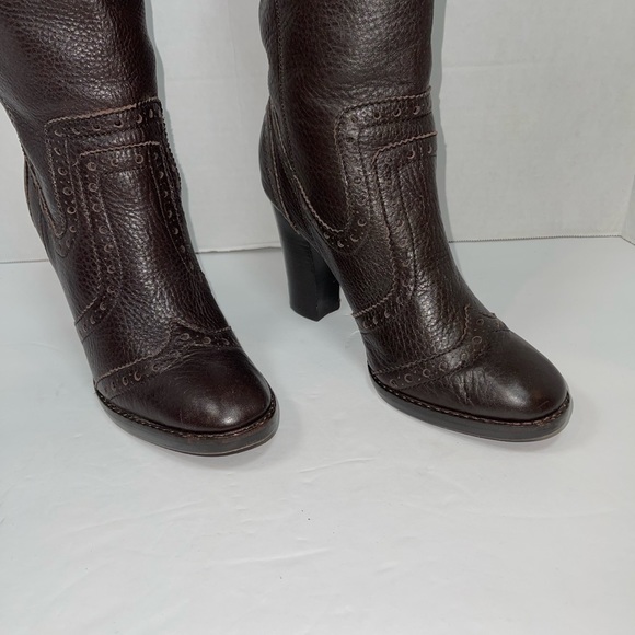 MICHAEL Michael Kors Oxford Brown Rippled Tall Leather 3"Heeled Boots EUC - Picture 2 of 9